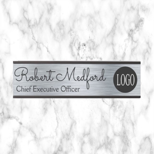 Plaque de porte Logo aspect argent moderne (Créateur téléchargé)