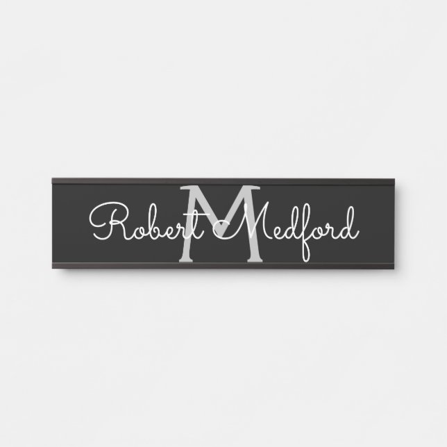 Plaque de porte monogramme noir et blanc moderne (Devant)