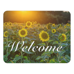 Plaque De Porte Panneau de bienvenue Sunset At Sunflower Field