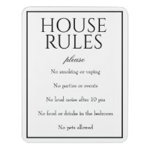 Panneau d'invité Classic Simple White House Rules