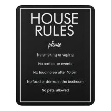 Panneau d'invité Modern Basic Black House Rules