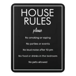 Plaque De Porte Panneau d'invité Modern Basic Black House Rules