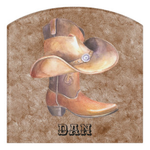Plaque De Porte Porte d'affichage / Mur Cowboy's Boot & Casquette 