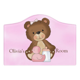 Plaque De Porte Rose personnalisé D d'ours de nounours de bébé de