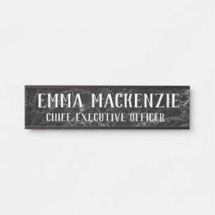 Plaque de porte suspendue en marbre noir gris nom