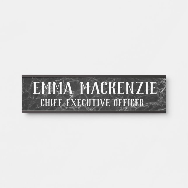 Plaque de porte suspendue en marbre noir gris nom (Devant)