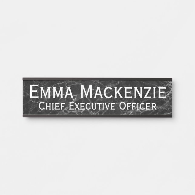 Plaque de porte suspendue en marbre noir gris nom (Devant)