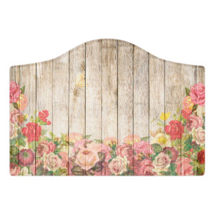 Plaque De Porte Vintage Russe Romantique Rose Bois