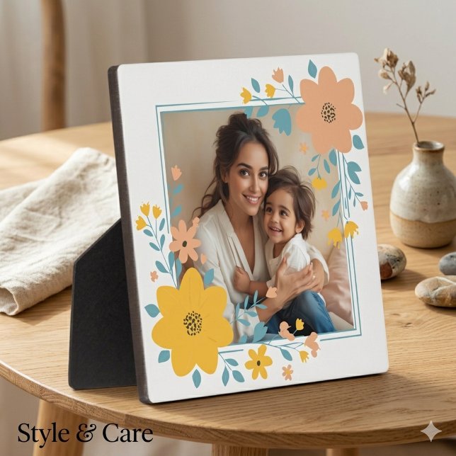 Plaque de support de photo carrée de 5,25" pour la (5.25 Square Photo Easel Plaque for Home or Office)