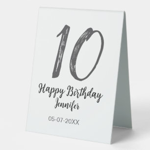 Plaque De Table 10e anniversaire ajouter nom date année noire modè