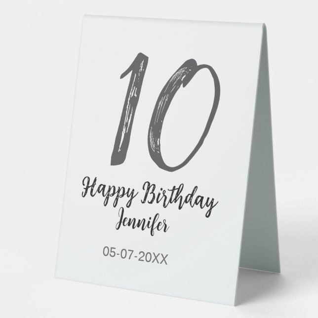 Plaque De Table 10e anniversaire ajouter nom date année noire modè (Recto)