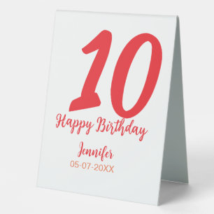 Plaque De Table 10e anniversaire ajouter nom date année rouge modè