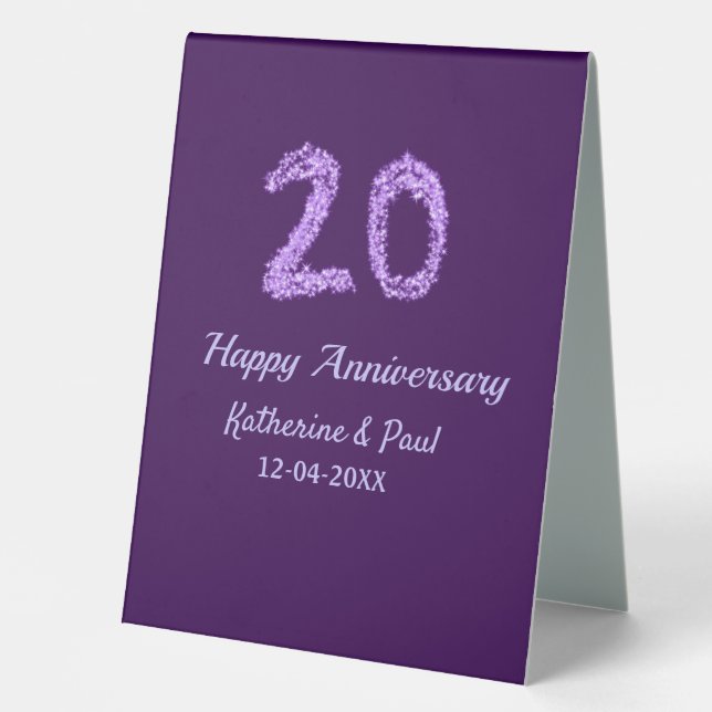 Plaque De Table 20e heureux anniversaire ajouter nom du couple dat (Recto)