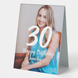 Plaque De Table 30e anniversaire ajouter nom date année photo blan