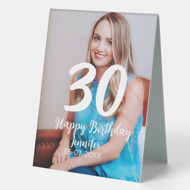 Plaque De Table 30e anniversaire ajouter nom date année photo blan (Recto)