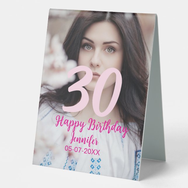 Plaque De Table 30e anniversaire ajouter nom date année photo blan (Recto)