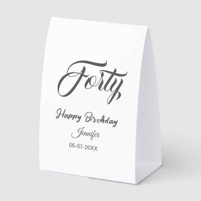 Plaque De Table 40th forty letterbirthday add name date year gray  (Recto)