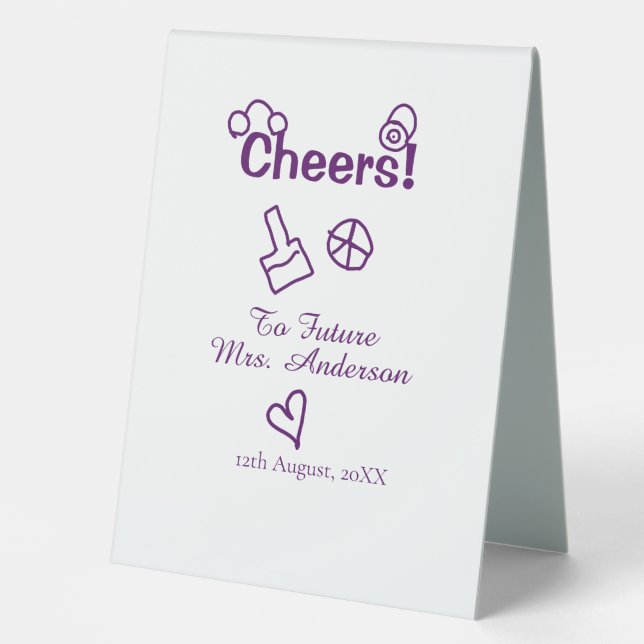 Plaque De Table À la future Mme nom de la mariée doodle violet (Recto)