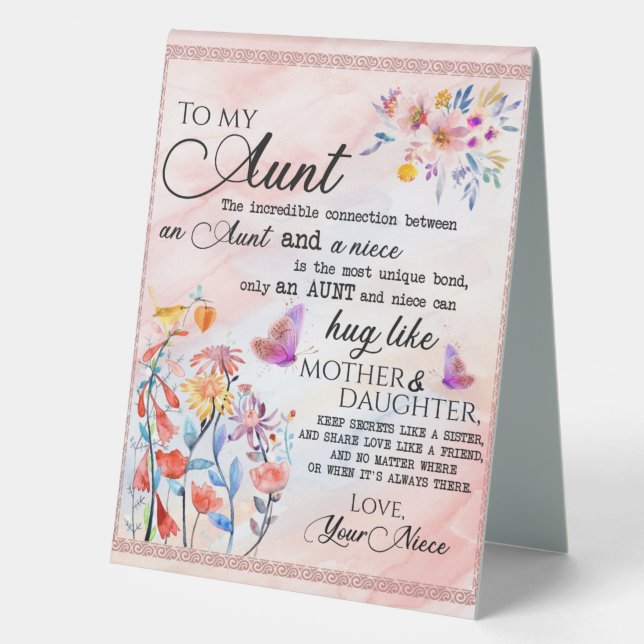 Plaque De Table À Mon Cadeau Tante, Cadeau Papillon De La Nièce (Recto)