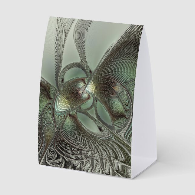 Plaque De Table Abstrait Olive Sage Vert Gris Art Fractal Fantaisi (Recto)