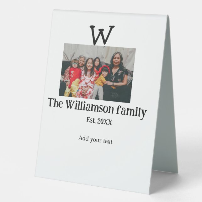 Plaque De Table Ajouter le nom de famille photo année rustique Réu (Recto)