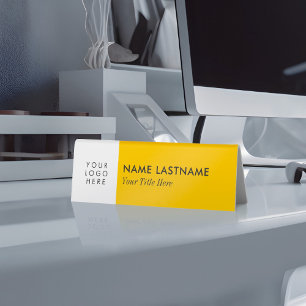 Plaque De Table Ajouter Logo Élégant Minimaliste Simple Jaune Noir