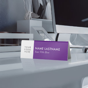 Plaque De Table Ajouter Logo Élégant Minimaliste Simple Violet Bla