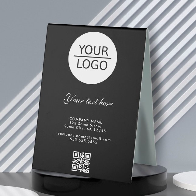 Plaque De Table Ajouter Logo QR Code Custom Text Company Black (Créateur téléchargé)