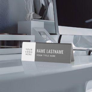 Plaque De Table Ajouter un logo Simple Clean Minimaliste Nom gris 