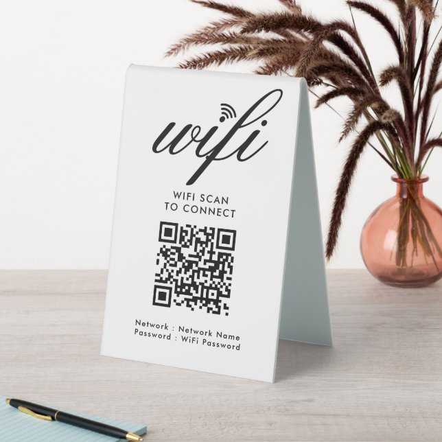 Plaque De Table Analyse Wi-Fi de code QR pour connecter le blanc p (En SItu (Tableau))