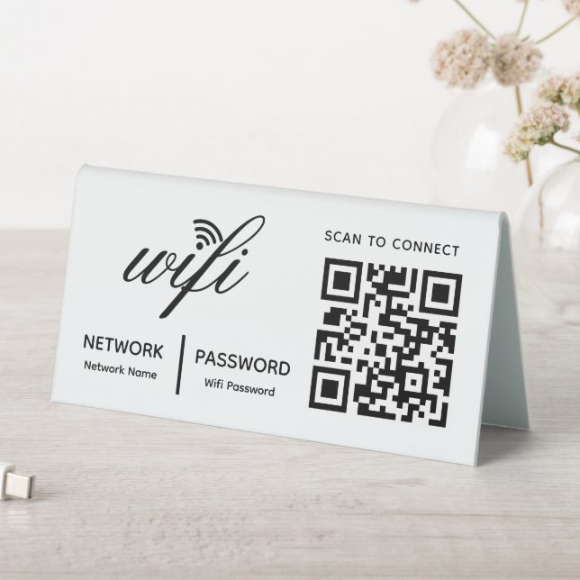 Plaque De Table Analyse Wi-Fi de code QR pour connecter le blanc p (En SItu (Tableau))