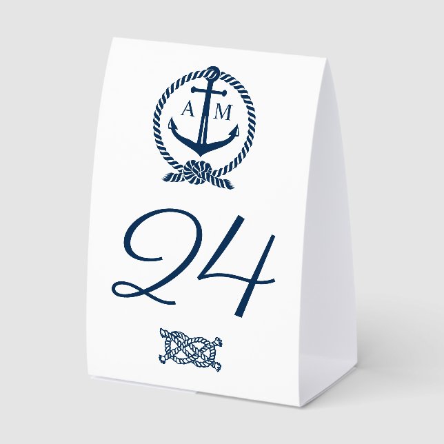Plaque De Table Ancre de mariage bleu marine nautique Monogramme (Recto)