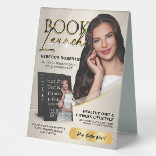 Plaque De Table Annonce de lancement de livre Beige & Or Auteur An