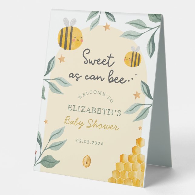Plaque De Table Aquarelle Bee Honey Baby shower doux Bienvenue (Recto)