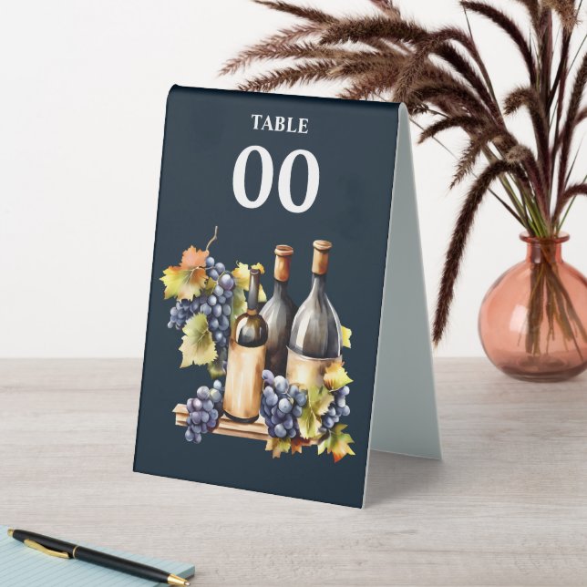 Plaque De Table Aquarelle bouteilles de vin chute pays raisins chi (En SItu (Tableau))
