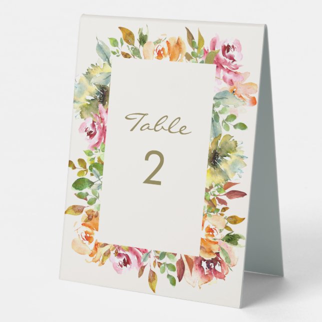Plaque De Table Aquarelle colorée Mariage floral - Script modifiab (Verso)