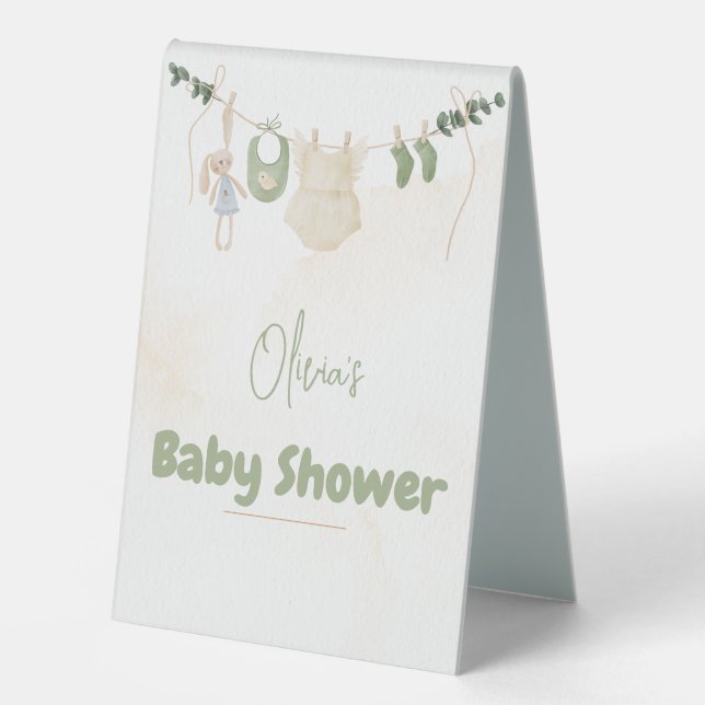 Plaque De Table Aquarelle délicate verte et beige Floral Baby Sh (Recto)