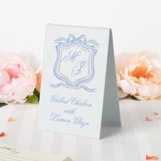 Plaque De Table Aquarelle Designer Blue Monogram Crest Mariage (In SItu (Mariage))