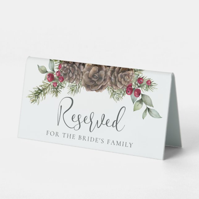 Plaque De Table Aquarelle d'hiver Mariage botanique Réservé (Recto)