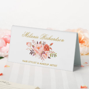 Plaque De Table Aquarelle Floral Coral Or Nom Signal