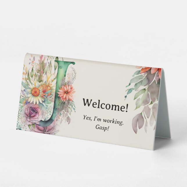Plaque De Table Aquarelle Floral J Funny Bureau Message (Recto)