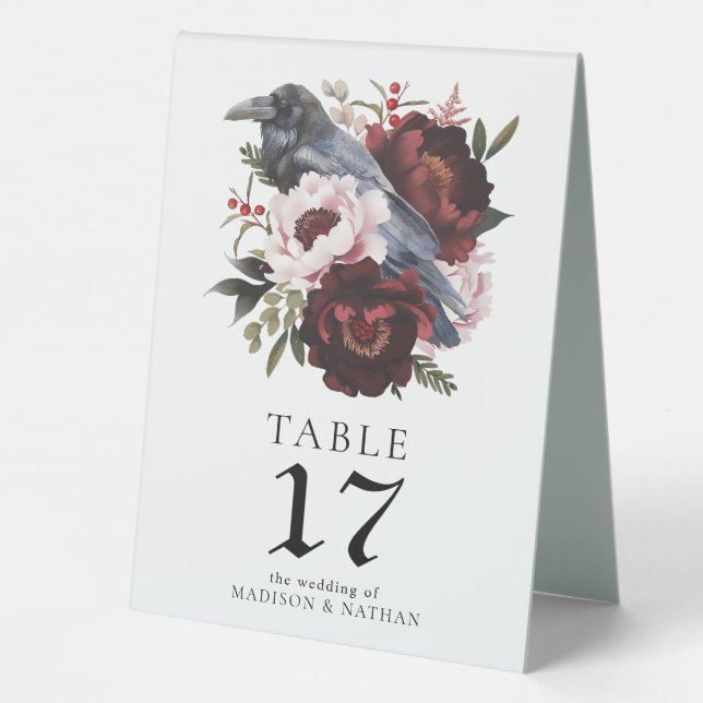 Plaque De Table Aquarelle gothique Corbeau Mariage floral