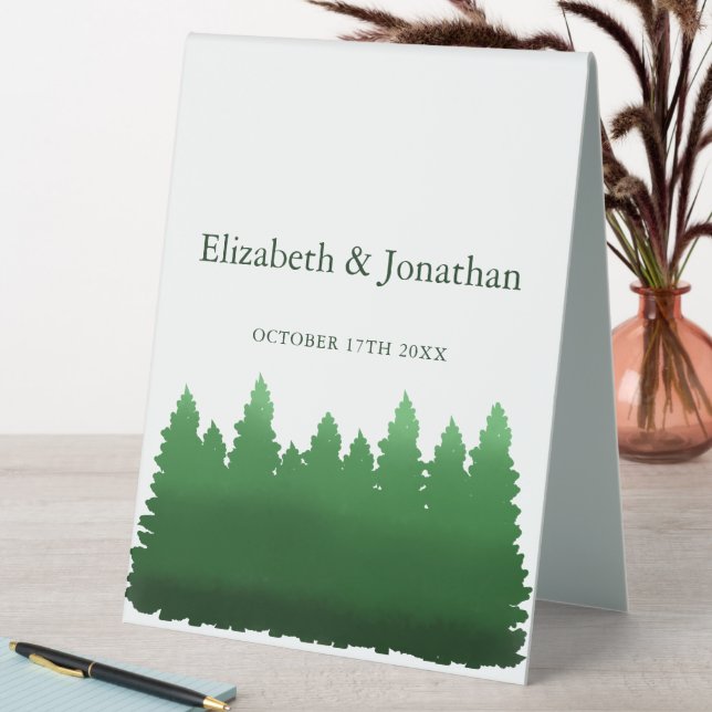 Plaque De Table Aquarelle Mariage des pins de bois (En SItu (Tableau))