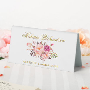 Plaque De Table Aquarelle Pink Blush Floral Gold Name Sign