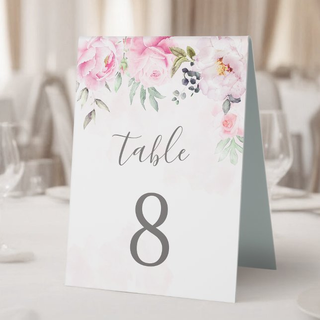Plaque De Table Aquarelle rose vif Mariage de pivoine florale (Créateur téléchargé)