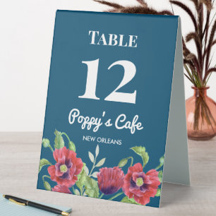 Plaque De Table Aquarelle Rouge Poppies Floral Illustration Café