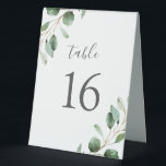 Plaque De Table Aquarelle rustique vert Numéros de tableau<br><div class="desc">Conçue pour coordonner avec notre collection Moody Greenery mariage, cette carte personnalisable de numéros de table comporte des feuilles d'eucalyptus vert sauge aquarelle et associée à un script élégant et une police serif classe en gris foncé sur un arrière - plan blanc. Pour effectuer des modifications avancées, accédez à l'option...</div>