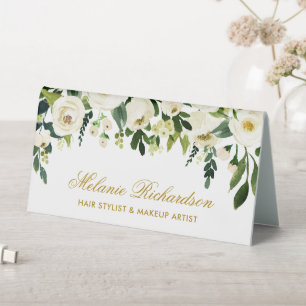 Plaque De Table Aquarelle Vert Blanc Floral Or Nom Signal