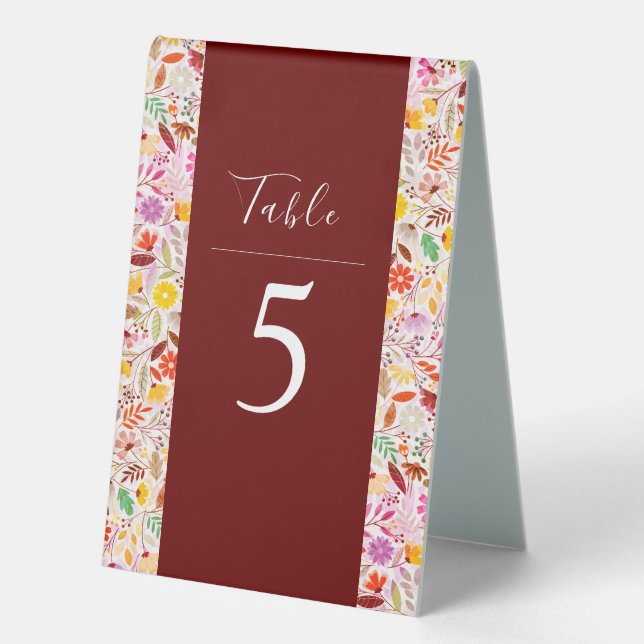 Plaque De Table Aquarelles vives Fleurs de tulipe d'été Mariage (Recto)