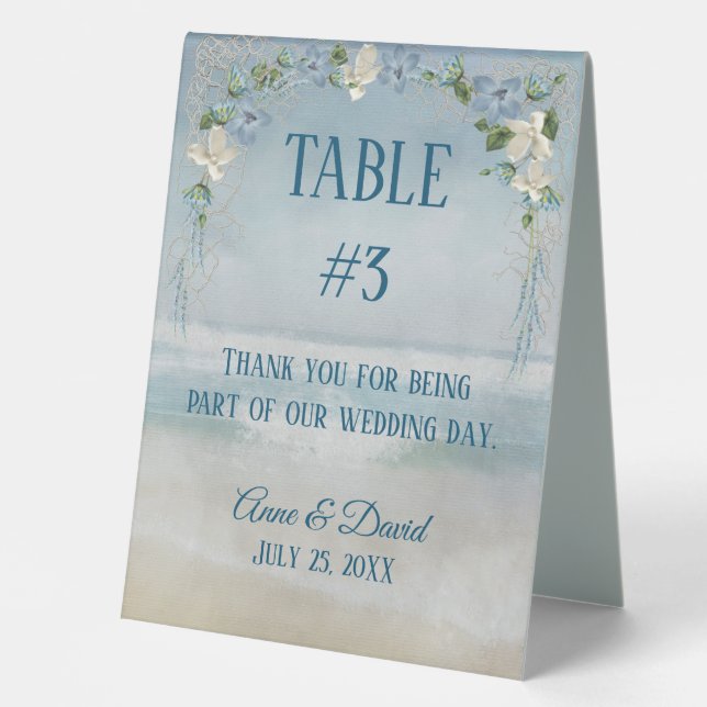 Plaque De Table Arc nautique de mariage avec des fleurs (Recto)